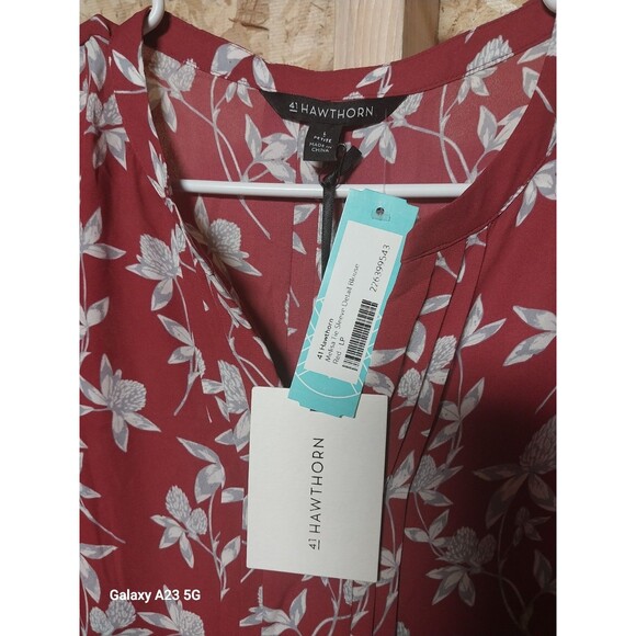 41 Hawthorn Red V Neck Floral Blouse Top w 3/4 Tie Sleeves Size Large Petite NWT - Picture 4 of 10